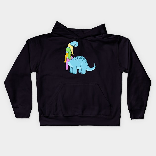 Cozy brontosaurus Kids Hoodie by JulieKitzes